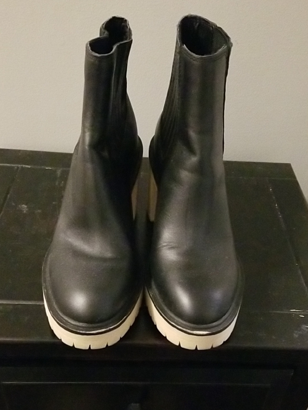 Dolce Vita Black Leather Chelsea Boots with White Lug Sole